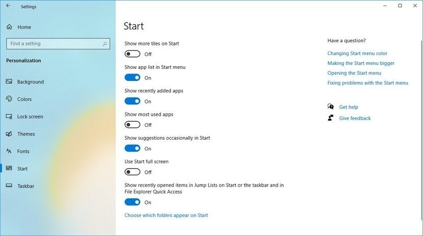 Customize Start menu