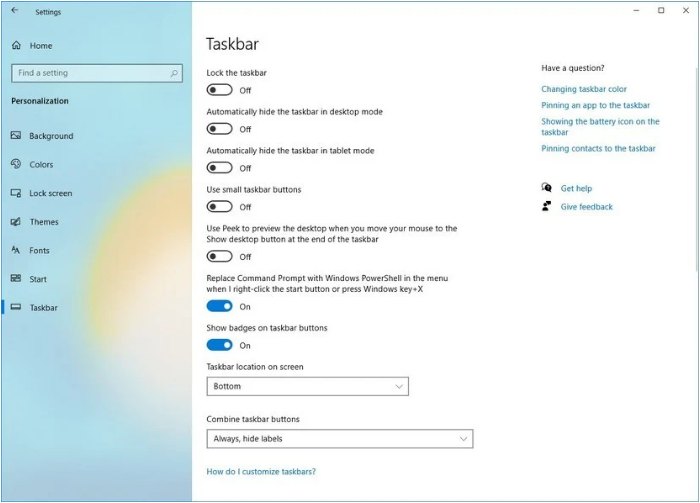 Customize Taskbar